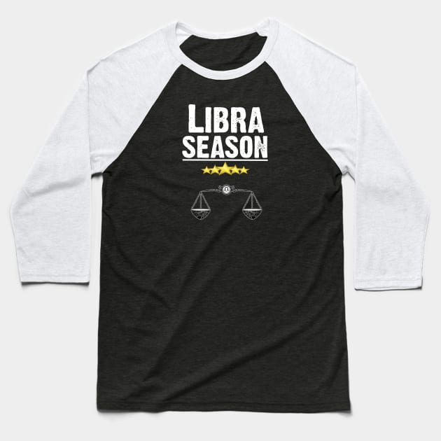 Libra Season Zodiac Star Signs Horoscope Baseball T-Shirt by CoolApparelShop